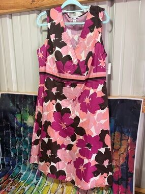 croft & barrow Pink, Magenta and Brown Floral Wrap Midi Dress